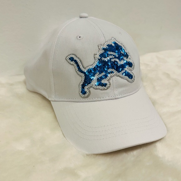 NFL Accessories - Detroit Lions hat! White baseball cap with glitter sequin lions logo!!